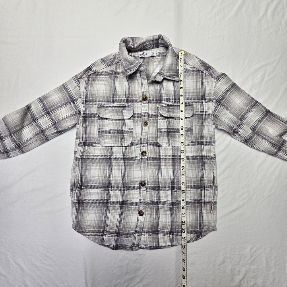 Hollister Shacket Boyfriend Fit Women's Gray Plaid Flannel Shirt XS [65] - Picture 8 of 10